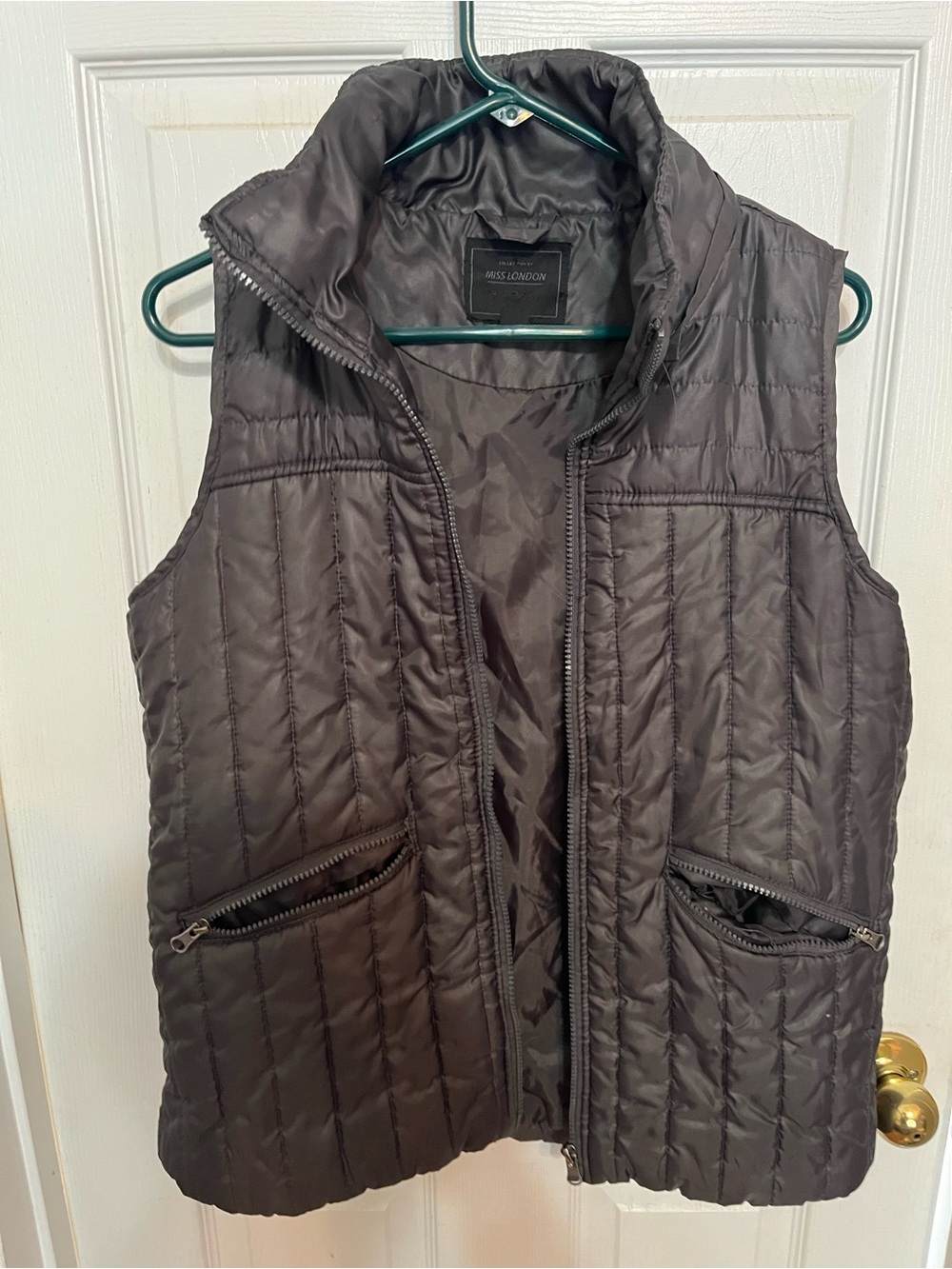 Miss London Quilted Puffer Vest in Brown